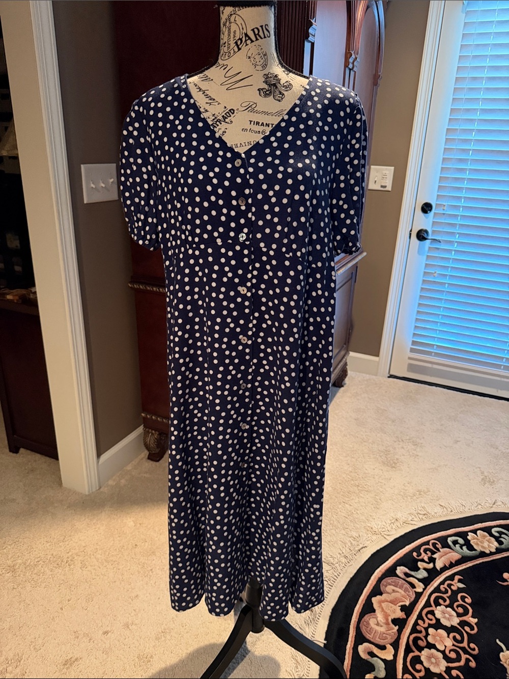 Navy Polka Dot Button Front Dress
